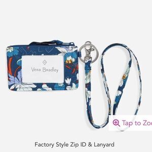 Vera Bradley Factory Style Zip ID Case and Lanyard in Floral Bursts NWT